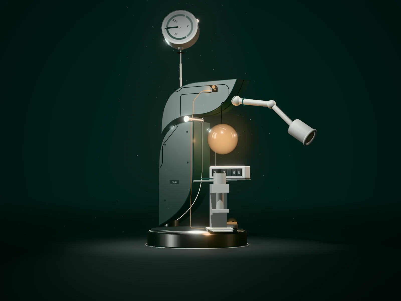 The Fettler agent, assembled for manufacturing: shift clock, line camera, downtime counter and record press.