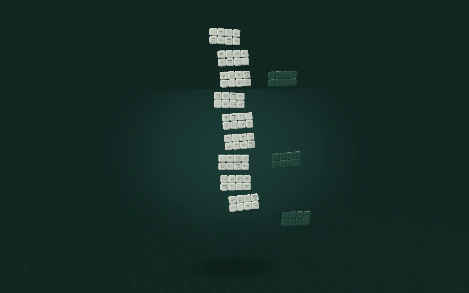 A ranked column of twelve cards, three of them turned face-down and slid out of the column.